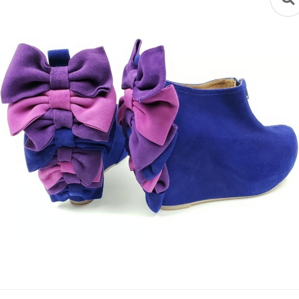 Jeffrey Campbell Y2k Suede Indigo Blue Bow Back Wedge IBIZA Booties
